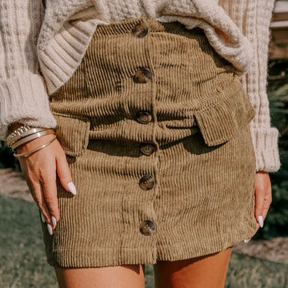 Camel Corduroy faux Button-Front Skirt